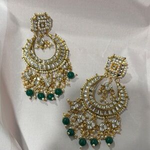 Elegant Gold and Green Chandelier Earrings